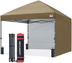8x8 Pop Up Canopy Tent, 2 Sidewalls, All-Weather Shade, Khaki in Khaki