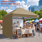 8x8 Pop Up Canopy Tent, 2 Sidewalls, All-Weather Shade, Khaki in Khaki, alternate view 3