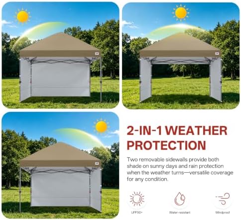 8x8 Pop Up Canopy Tent, 2 Sidewalls, All-Weather Shade, Khaki in Khaki, alternate view 4