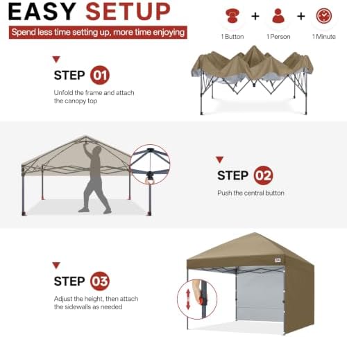 8x8 Pop Up Canopy Tent, 2 Sidewalls, All-Weather Shade, Khaki in Khaki, alternate view 7