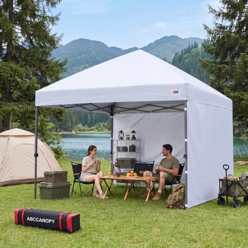 8x8 Pop Up Canopy Tent, 2 Sidewalls, All-Weather Shade, White in White, alternate view 2