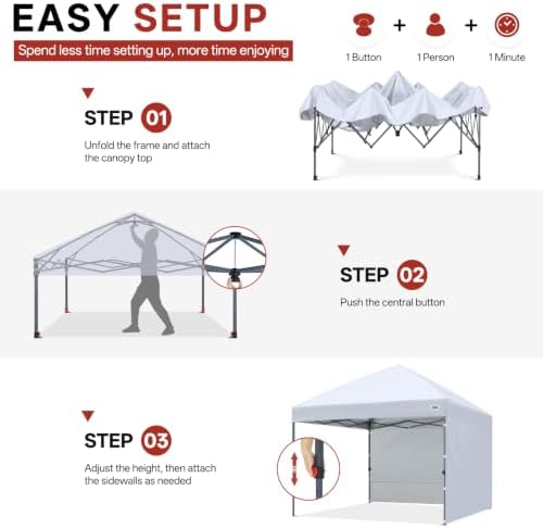 8x8 Pop Up Canopy Tent, 2 Sidewalls, All-Weather Shade, White in White, alternate view 7
