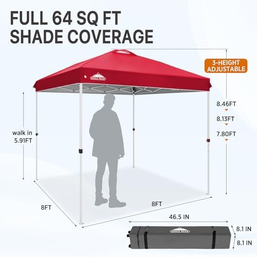 8x8 Pop Up Canopy Tent Easy Up Canopy Outdoor, Red in Red, alternate view 2