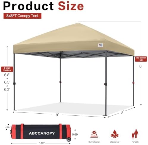 8x8 Pop Up Canopy Tent, Heavy Duty Weather Protection, Beige in Beige, alternate view 3