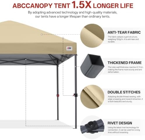 8x8 Pop Up Canopy Tent, Heavy Duty Weather Protection, Beige in Beige, alternate view 4