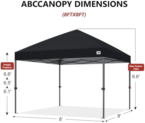 8x8 Pop Up Canopy Tent, Heavy Duty Weather Protection, Black in Black, alternate view 3