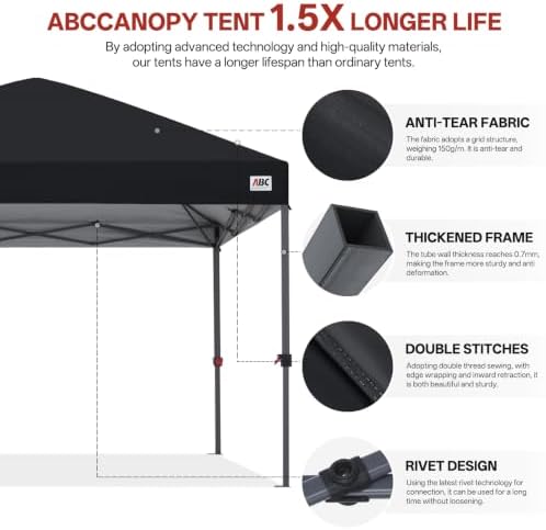 8x8 Pop Up Canopy Tent, Heavy Duty Weather Protection, Black in Black, alternate view 5