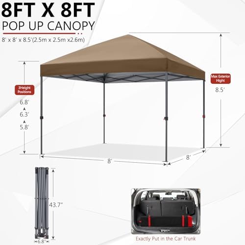 8x8 Pop Up Canopy Tent, Heavy Duty Weather Protection, Camel, alternate view 3