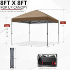 8x8 Pop Up Canopy Tent, Heavy Duty Weather Protection, Camel, alternate view 3