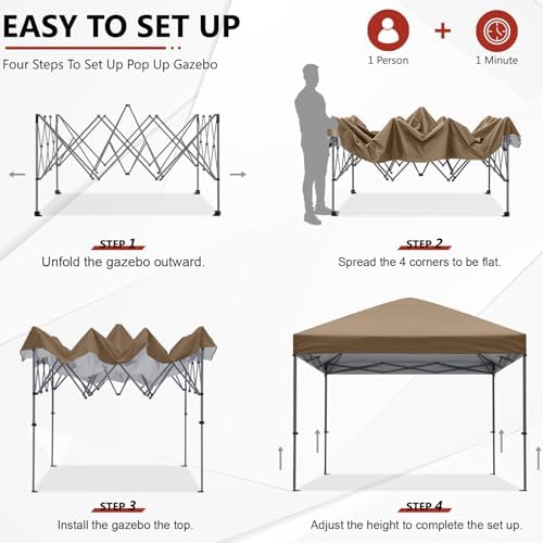 8x8 Pop Up Canopy Tent, Heavy Duty Weather Protection, Camel, alternate view 6