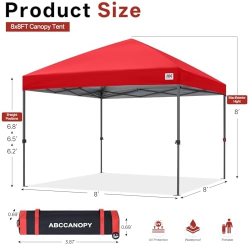 8x8 Pop Up Canopy Tent, Heavy Duty Weather Protection, Red in Red, alternate view 3