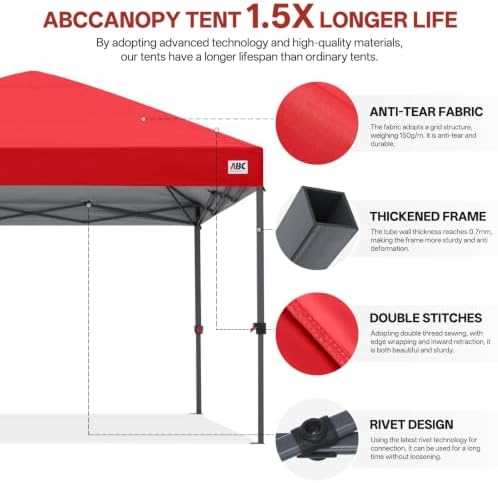 8x8 Pop Up Canopy Tent, Heavy Duty Weather Protection, Red in Red, alternate view 5