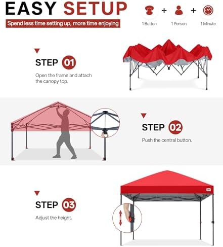 8x8 Pop Up Canopy Tent, Heavy Duty Weather Protection, Red in Red, alternate view 6