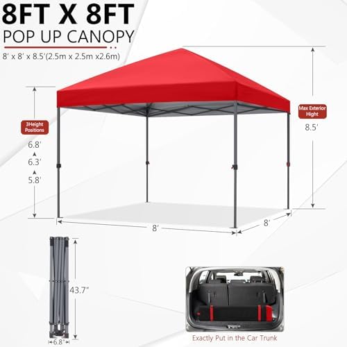 8x8 Pop Up Canopy Tent, Heavy Duty Weather Protection, Rose, alternate view 3