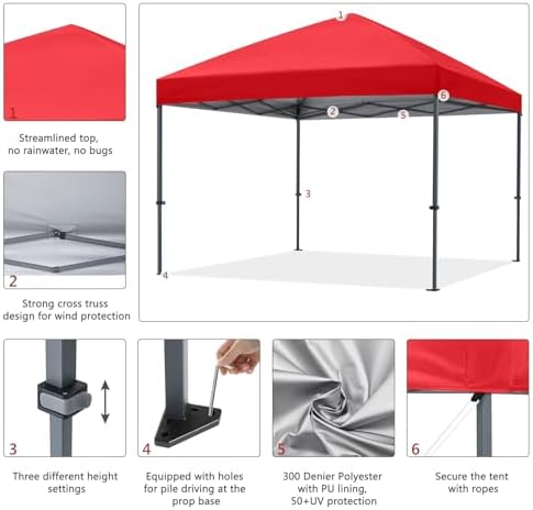 8x8 Pop Up Canopy Tent, Heavy Duty Weather Protection, Rose, alternate view 5