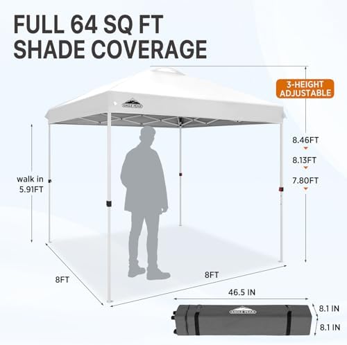 8x8 Pop Up Canopy Tent Instant Outdoor Canopy Easy Set-up Straight Leg Folding Shelter with Wheeled Bag, 8, alternate view 3