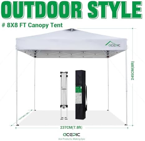 8x8 Pop Up Canopy Tent, Vented Top Portable Shelter, White, 8 * 8 in White, alternate view 2