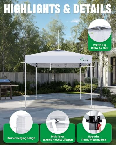 8x8 Pop Up Canopy Tent, Vented Top Portable Shelter, White, 8 * 8 in White, alternate view 3