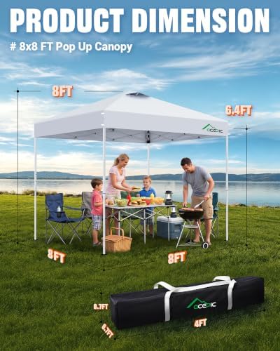 8x8 Pop Up Canopy Tent, Vented Top Portable Shelter, White, 8 * 8 in White, alternate view 6