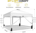 8x8 Pop Up Canopy Tent with One Push Setup, Outdoor Sun Shade Canopy for Backyard Party, Easy Up Instant Shelter, alternate
