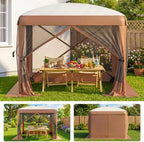 8x8FT 4-Sided Pop Up Gazebo Screen Tent with Mesh Panels, Brown in 8x8FT in Brown