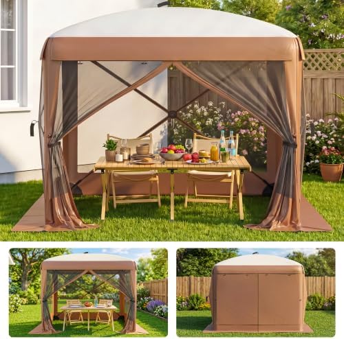 8x8FT 4-Sided Pop Up Gazebo Screen Tent with Mesh Panels, Brown in 8x8FT in Brown