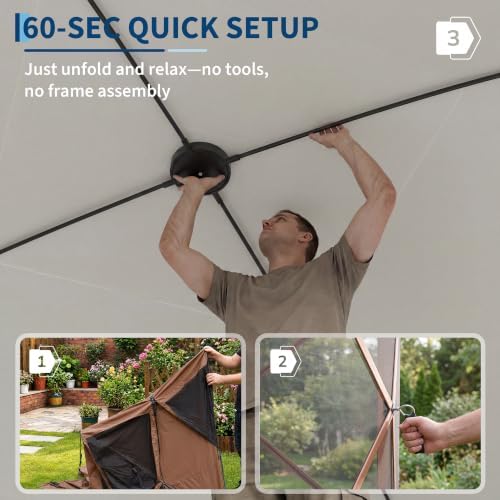 8x8FT 4-Sided Pop Up Gazebo Screen Tent with Mesh Panels, Brown in 8x8FT in Brown, alternate view 4