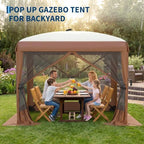 8x8FT 4-Sided Pop Up Gazebo Screen Tent with Mesh Panels, Brown in 8x8FT in Brown, alternate view 5