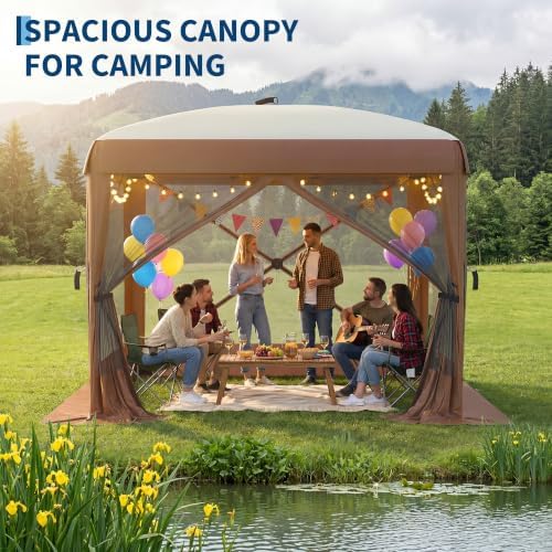 8x8FT 4-Sided Pop Up Gazebo Screen Tent with Mesh Panels, Brown in 8x8FT in Brown, alternate view 6