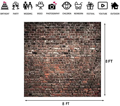 8x8ft Red Brick Wall Photography Backdrop Vintage Theme Stone Brick Design Photography Background Baby Birthday, alternate