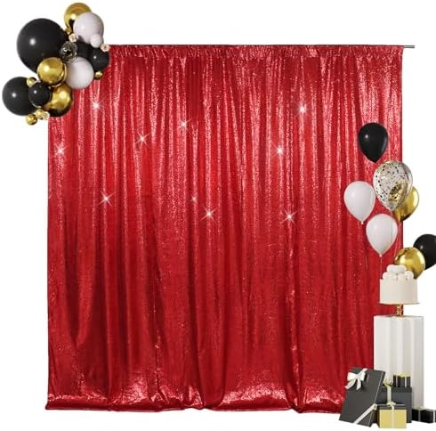 8x8ft Red Sequin Backdrop for Photography Shimmer in 8FT x 8FT in Red, alternate view 2