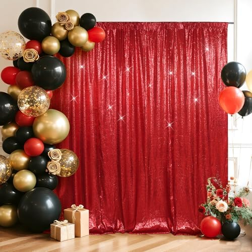 8x8ft Red Sequin Backdrop for Photography Shimmer in 8FT x 8FT in Red, alternate view 6
