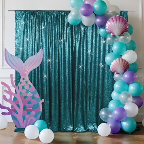 8x8ft Teal Sequin Backdrop for Photography Shimmer in 8FT x 8FT in Teal, alternate view 2