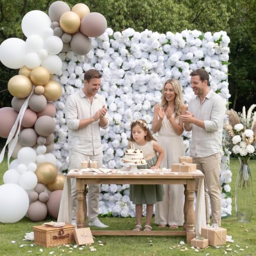 8x8FT White Artificial Flower Wall Backdrop,5D Silk Flower Wall Panel in 8x8FT