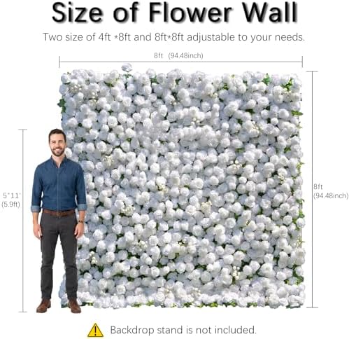 8x8FT White Artificial Flower Wall Backdrop,5D Silk Flower Wall Panel in 8x8FT, alternate view 2