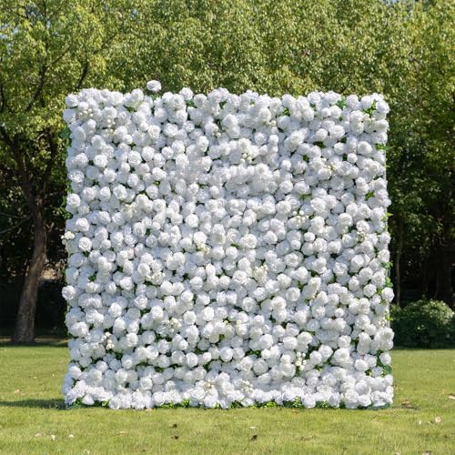 8x8FT White Artificial Flower Wall Backdrop,5D Silk Flower Wall Panel in 8x8FT, alternate view 3
