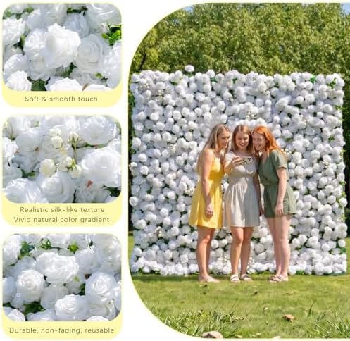 8x8FT White Artificial Flower Wall Backdrop,5D Silk Flower Wall Panel in 8x8FT, alternate view 4