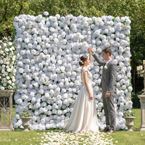 8x8FT White Artificial Flower Wall Backdrop,5D Silk Flower Wall Panel in 8x8FT, alternate view 5