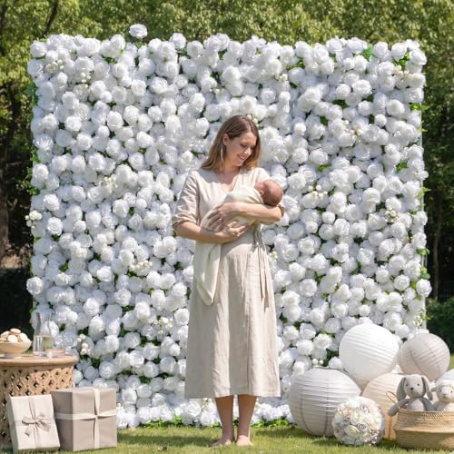 8x8FT White Artificial Flower Wall Backdrop,5D Silk Flower Wall Panel in 8x8FT, alternate view 6