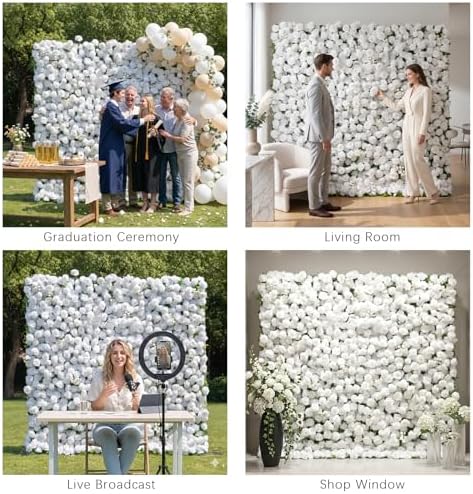 8x8FT White Artificial Flower Wall Backdrop,5D Silk Flower Wall Panel in 8x8FT, alternate view 7