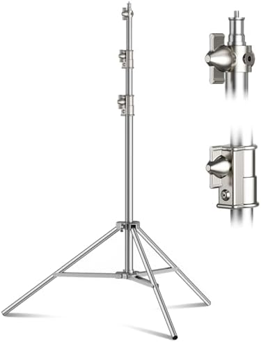 9.2 FT Stainless Steel Photography Stand, Heavy Duty Tripod With 1/4" to 3/8" Screw Adapter for Strobe, LED