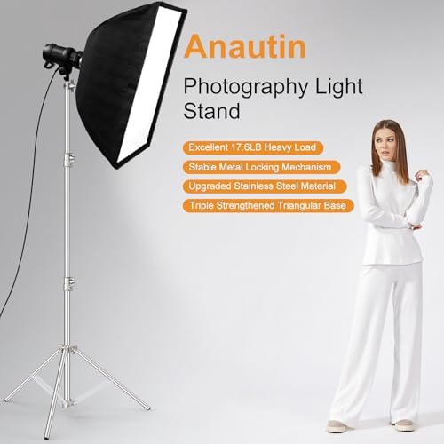 9.2 FT Stainless Steel Photography Stand, Heavy Duty Tripod With 1/4" to 3/8" Screw Adapter for Strobe, LED, alternate view 2