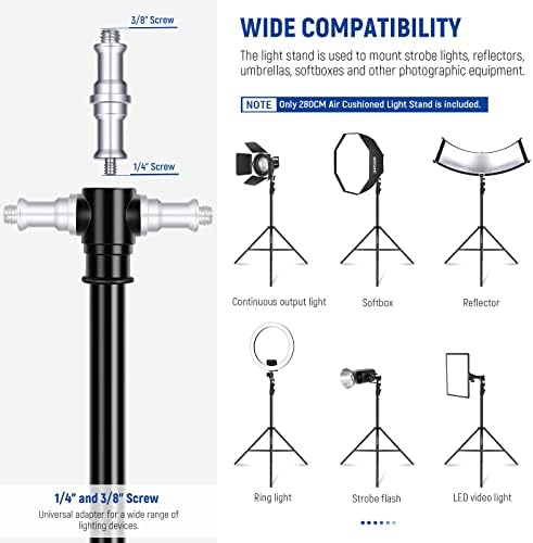 9.2ft/2.8m Air Cushioned Light Stand, Heavy Duty Metal Photography Tripod Stand with 1/4" to 3/8" Reversible, alternate view