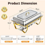 9.5QT Chafing Dishes for Buffet 4 Pack with 7 Pans Glass Lid, Gold in Gold, alternate view 2