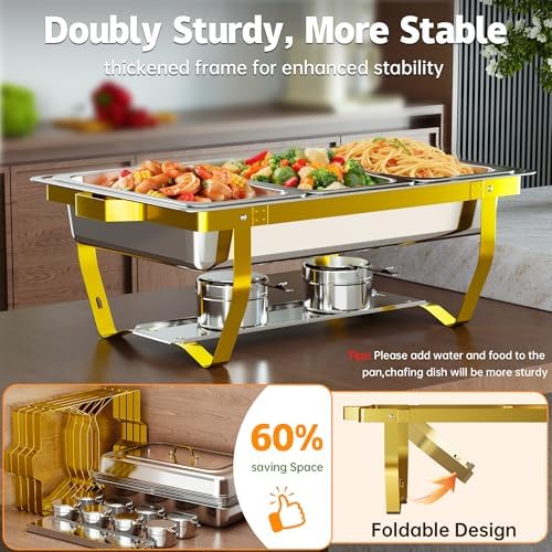 9.5QT Chafing Dishes for Buffet 4 Pack with 7 Pans Glass Lid, Gold in Gold, alternate view 5