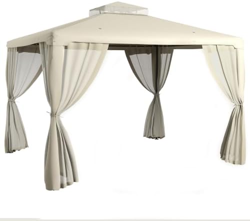 9.6' x 11.6' Patio Gazebo Outdoor Canopy with Netting Cream White