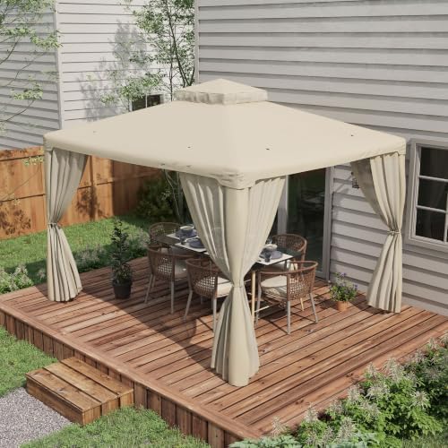 9.6' x 11.6' Patio Gazebo Outdoor Canopy with Netting Cream White, alternate view 2