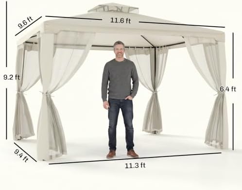 9.6' x 11.6' Patio Gazebo Outdoor Canopy with Netting Cream White, alternate view 3