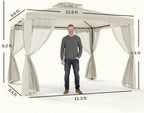 9.6' x 11.6' Patio Gazebo Outdoor Canopy with Netting Cream White, alternate view 3