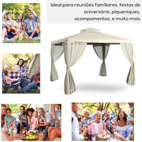 9.6' x 11.6' Patio Gazebo Outdoor Canopy with Netting Cream White, alternate view 7